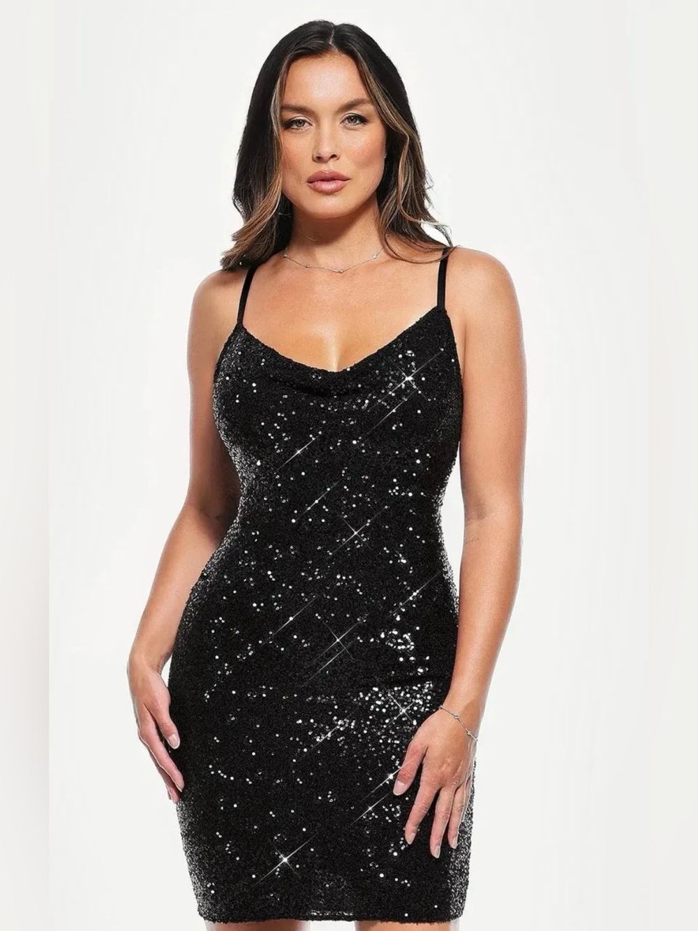Sequin Cowl Neck Sculpting Mini Dress size XS